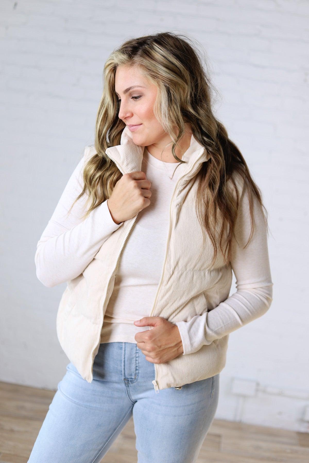 Piper Corduroy Puffer Vest - Ecru
