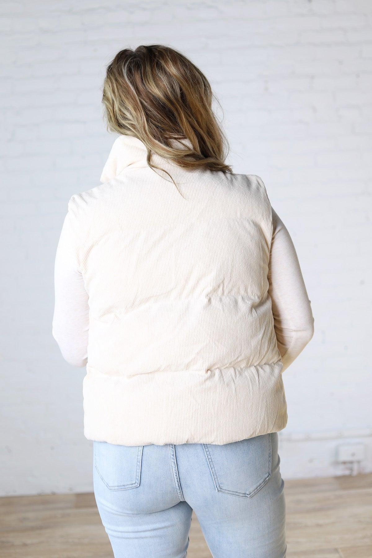 Piper Corduroy Puffer Vest - Ecru