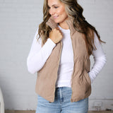 Piper Corduroy Puffer Vest - Mushroom