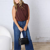 Piper Draped Chiffon Mock Neck Top - Dk Chocolate