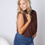 Piper Draped Chiffon Mock Neck Top - Dk Chocolate