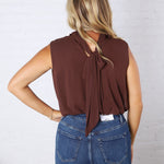 Piper Draped Chiffon Mock Neck Top - Dk Chocolate