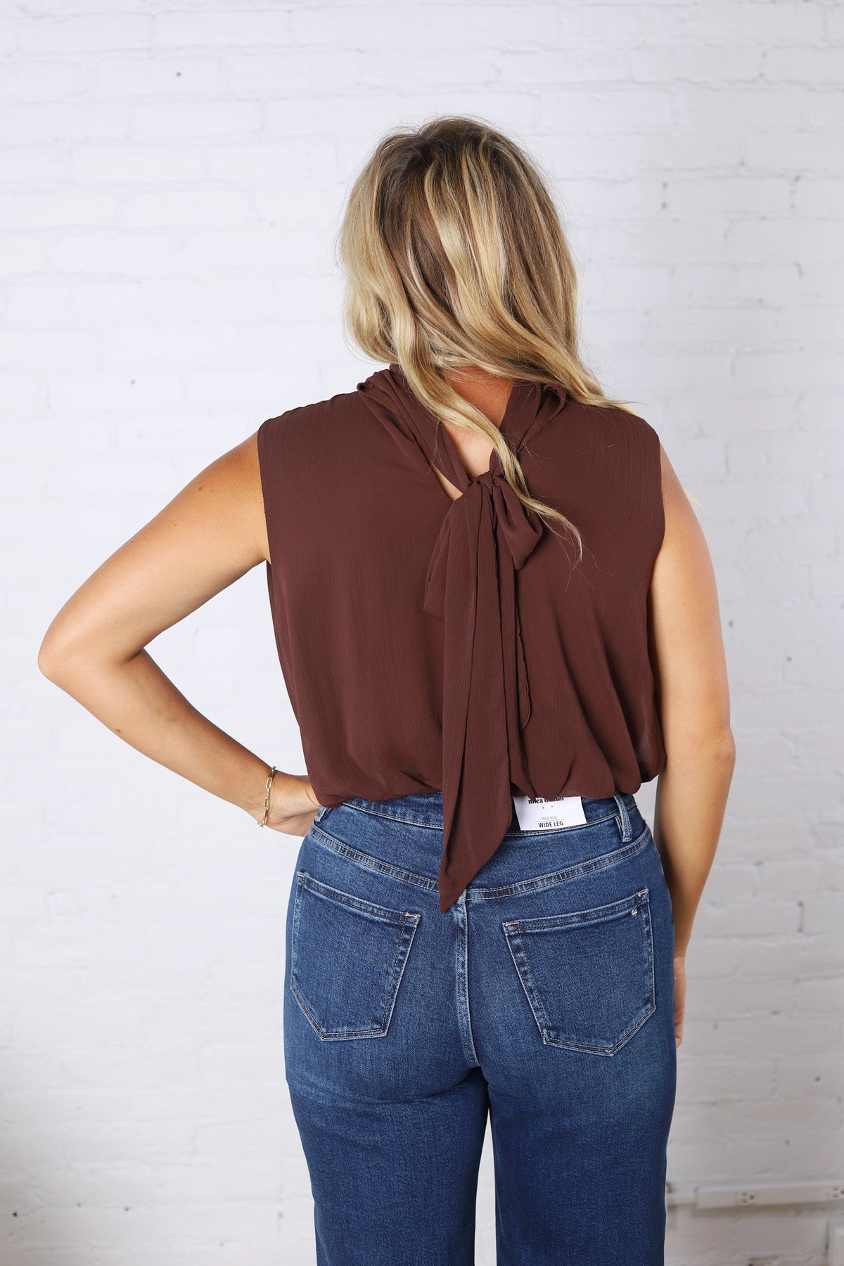 Piper Draped Chiffon Mock Neck Top - Dk Chocolate