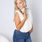 Piper Draped Chiffon Mock Neck Top - Ivory