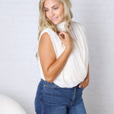 Piper Draped Chiffon Mock Neck Top - Ivory