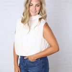 Piper Draped Chiffon Mock Neck Top - Ivory