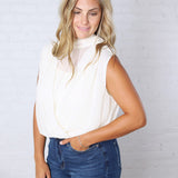 Piper Draped Chiffon Mock Neck Top - Ivory
