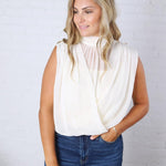 Piper Draped Chiffon Mock Neck Top - Ivory