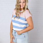 Piper Striped Knit S/S Top - Blue FINAL SALE