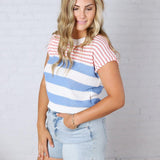 Piper Striped Knit S/S Top - Blue FINAL SALE