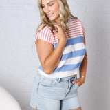 Piper Striped Knit S/S Top - Blue FINAL SALE