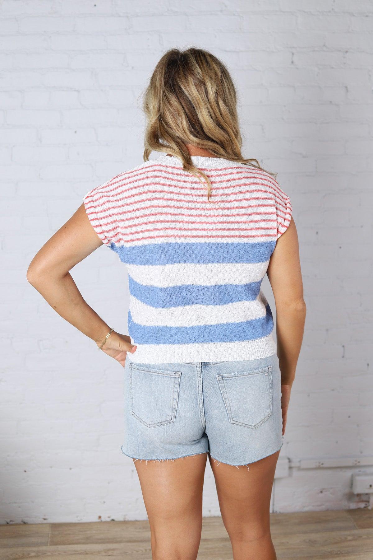 Piper Striped Knit S/S Top - Blue FINAL SALE
