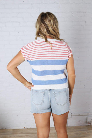 Piper Striped Knit S/S Top - Blue FINAL SALE