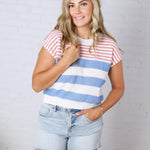 Piper Striped Knit S/S Top - Blue FINAL SALE