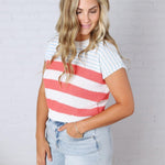 Piper Striped Knit Top - Coral FINAL SALE