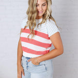 Piper Striped Knit Top - Coral FINAL SALE