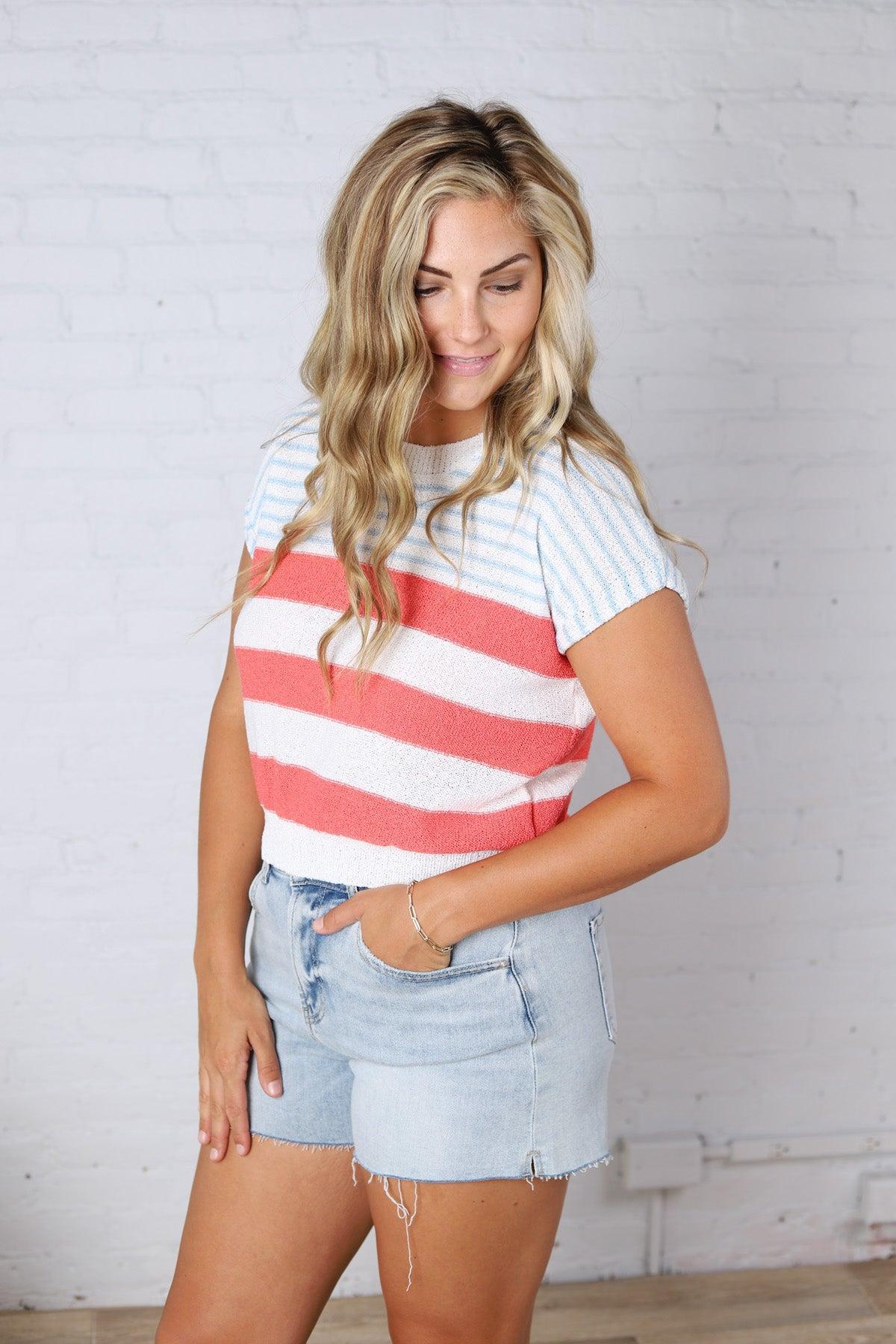 Piper Striped Knit Top - Coral FINAL SALE