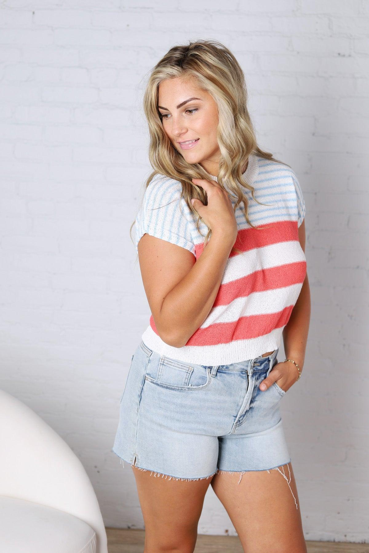 Piper Striped Knit Top - Coral FINAL SALE