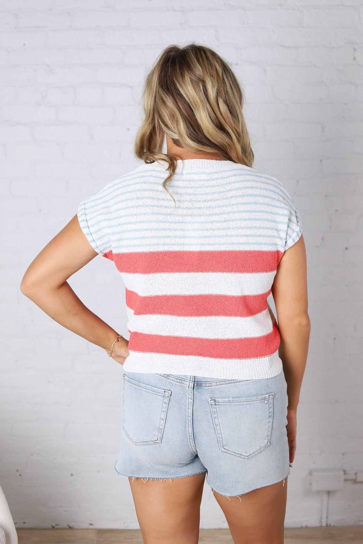 Piper Striped Knit Top - Coral FINAL SALE
