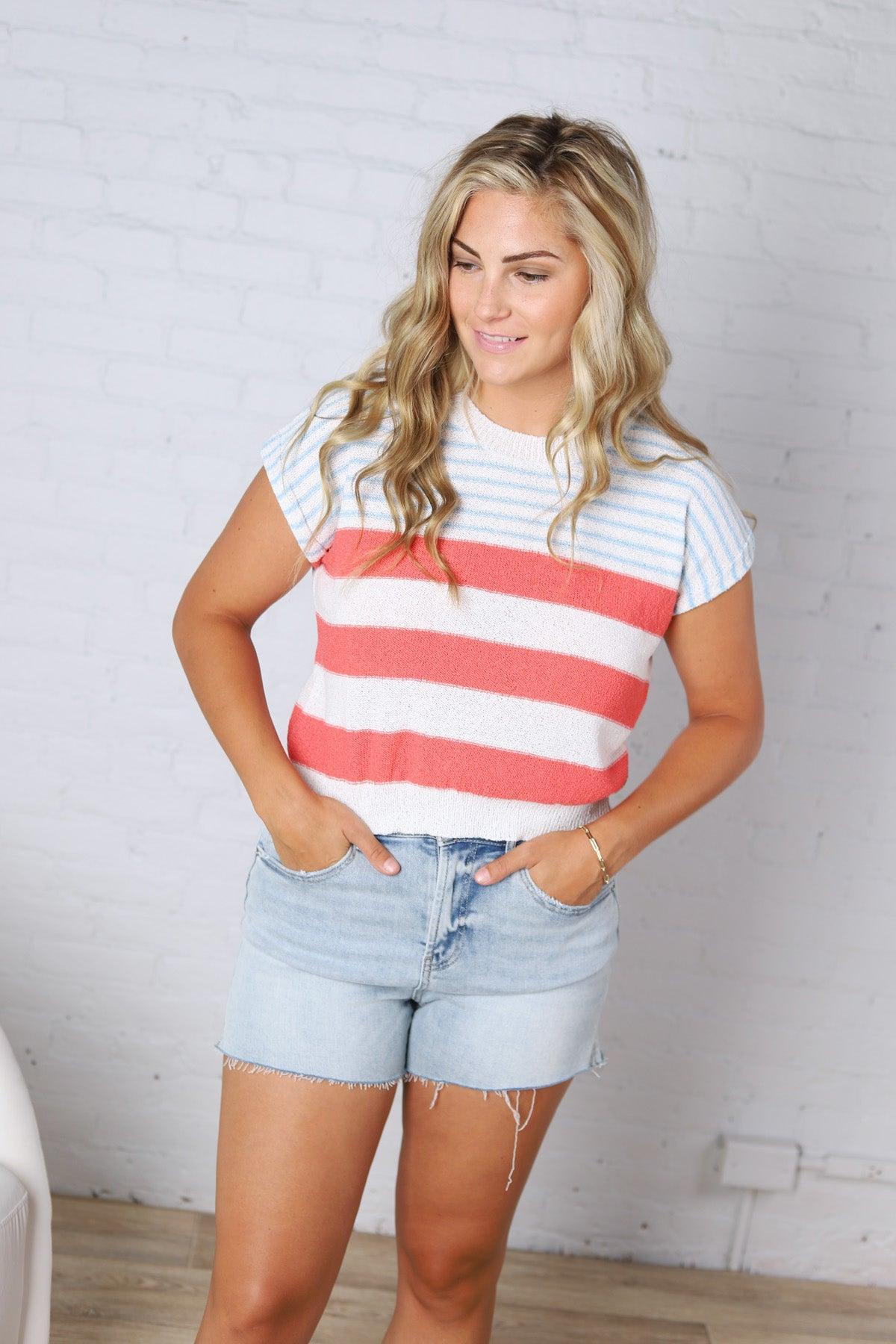 Piper Striped Knit Top - Coral FINAL SALE