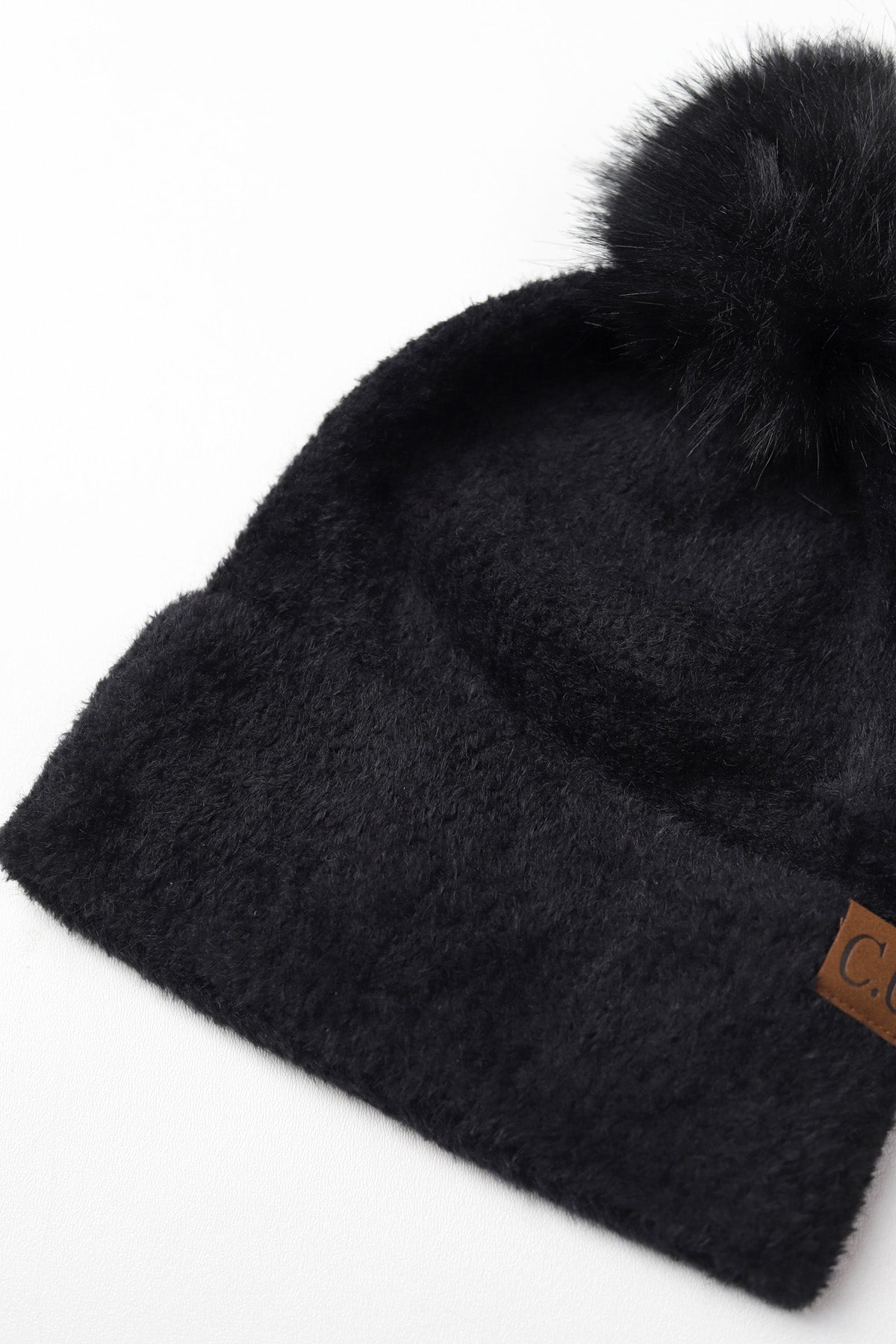 Plush Chenille Pom Beanie - Black