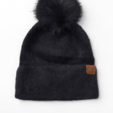 Plush Chenille Pom Beanie - Black