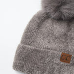 Plush Chenille Pom Beanie - Lt Grey