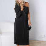 Pontee One Shoulder Pleated Midi Dress - Black
