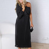 Pontee One Shoulder Pleated Midi Dress - Black