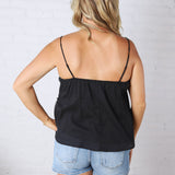 Poppy Flare Tank Embroidery Mesh Lace - Black FINAL SALE