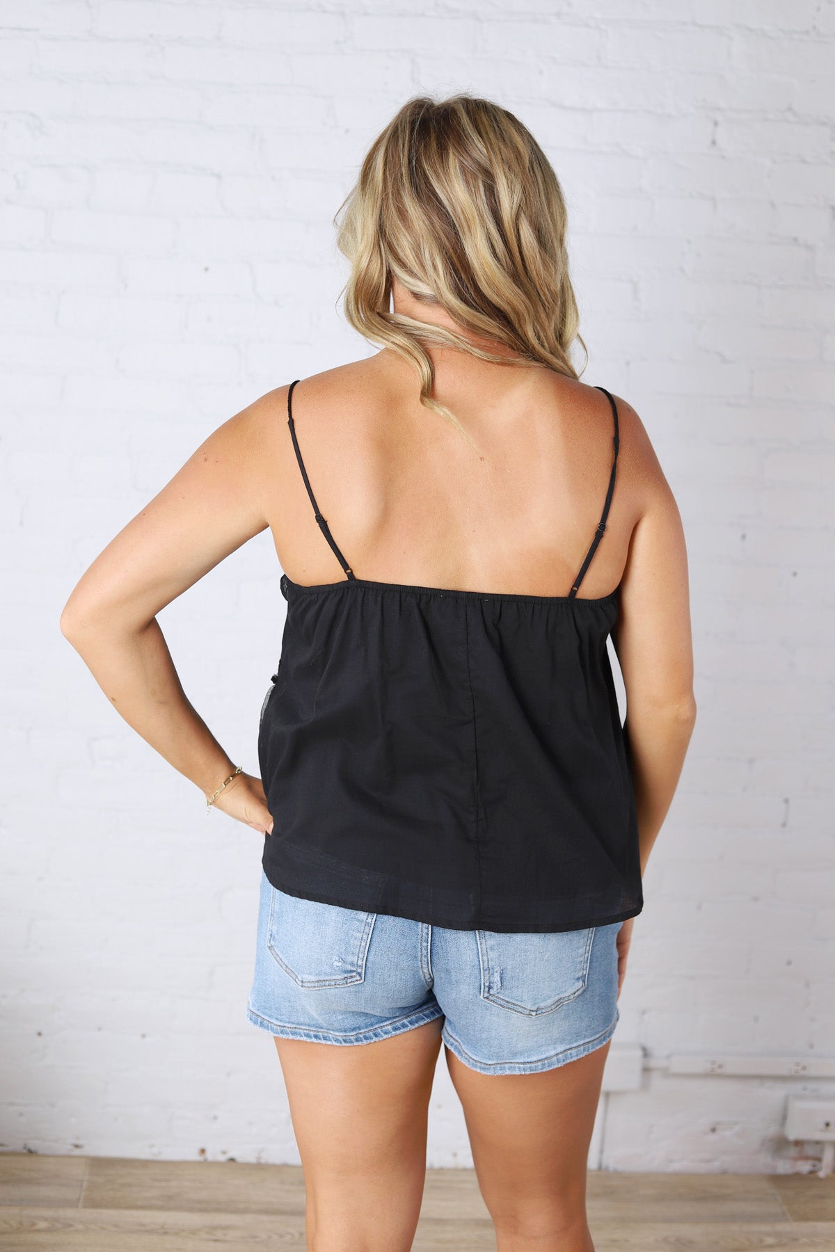 Poppy Flare Tank Embroidery Mesh Lace - Black FINAL SALE