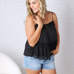 Poppy Flare Tank Embroidery Mesh Lace - Black FINAL SALE