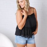 Poppy Flare Tank Embroidery Mesh Lace - Black FINAL SALE