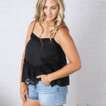 Poppy Flare Tank Embroidery Mesh Lace - Black FINAL SALE