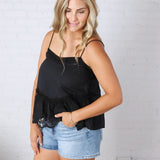 Poppy Flare Tank Embroidery Mesh Lace - Black FINAL SALE