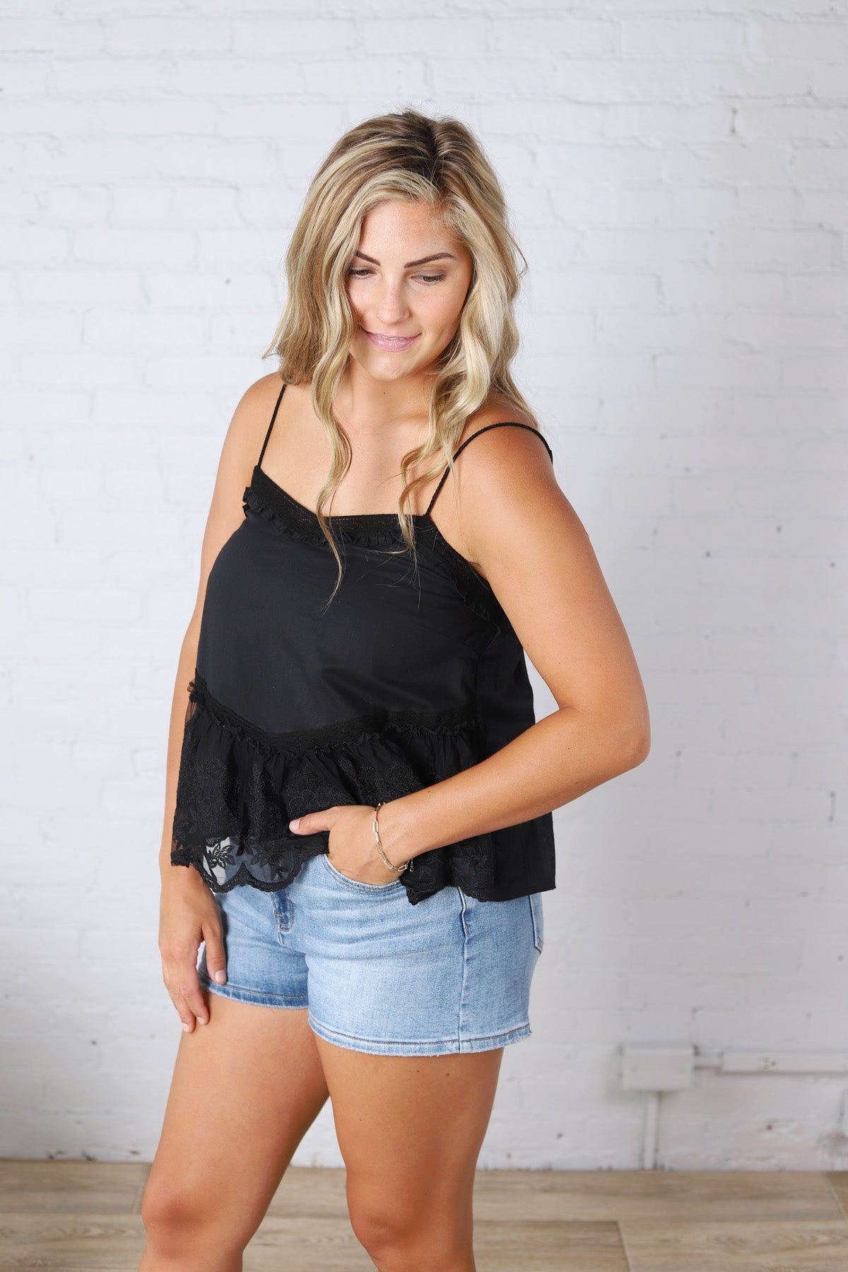 Poppy Flare Tank Embroidery Mesh Lace - Black FINAL SALE