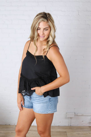 Poppy Flare Tank Embroidery Mesh Lace - Black FINAL SALE
