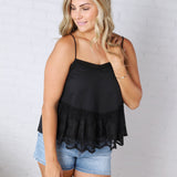 Poppy Flare Tank Embroidery Mesh Lace - Black FINAL SALE
