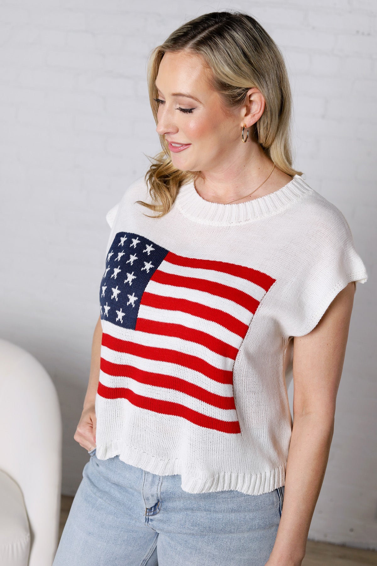 Poriony Star and American Flag Sweater Top