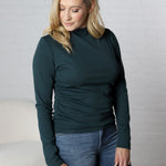 Portia Mock Neck Shirring Rib Top - Hunter Green