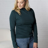 Portia Mock Neck Shirring Rib Top - Hunter Green