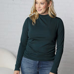 Portia Mock Neck Shirring Rib Top - Hunter Green