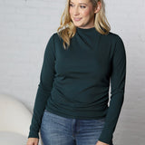 Portia Mock Neck Shirring Rib Top - Hunter Green