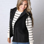 Posie Sherpa Fleece Hooded Vest - Black