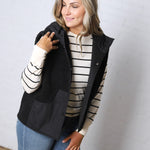 Posie Sherpa Fleece Hooded Vest - Black