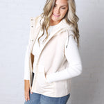 Posie Sherpa Fleece Hooded Vest - Ecru