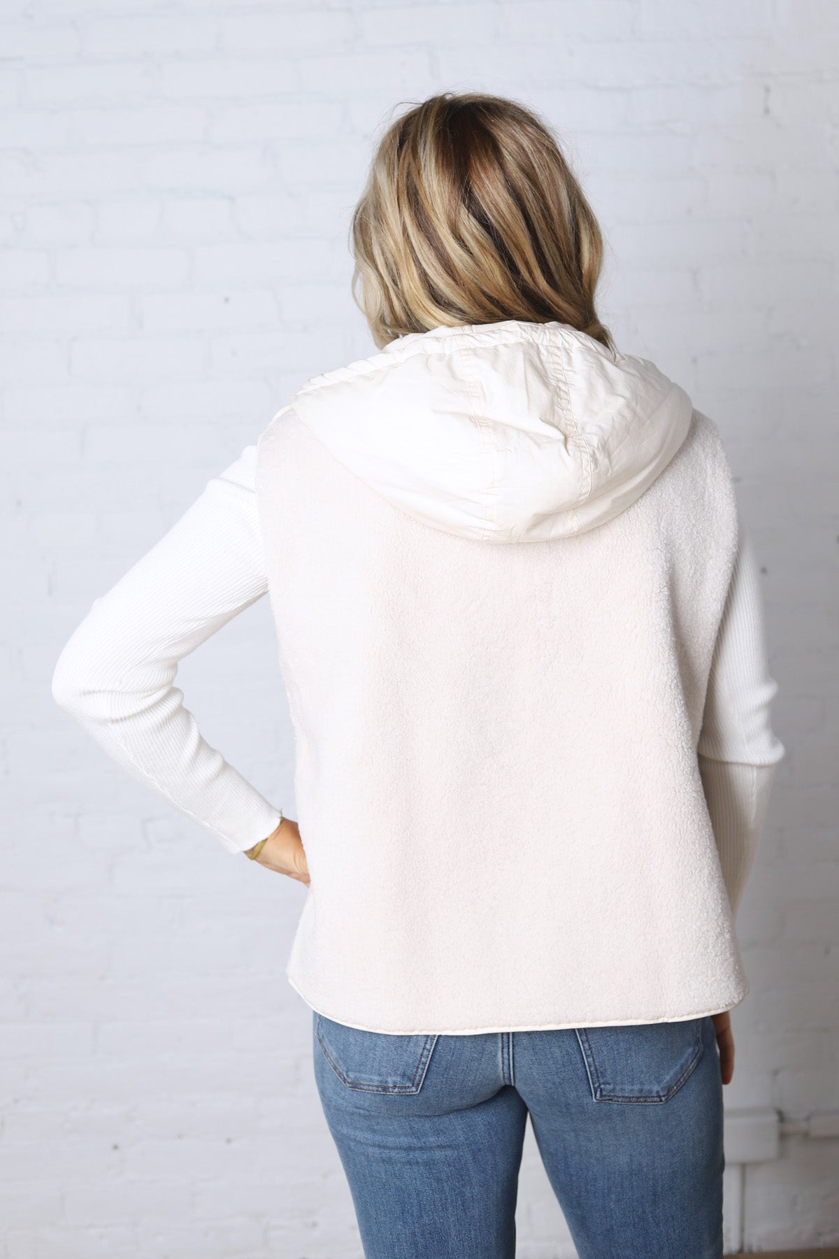 Posie Sherpa Fleece Hooded Vest - Ecru