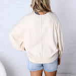 Presley Henley Balloon Sleeve Sweater Top - Ivory
