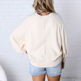 Presley Henley Balloon Sleeve Sweater Top - Ivory