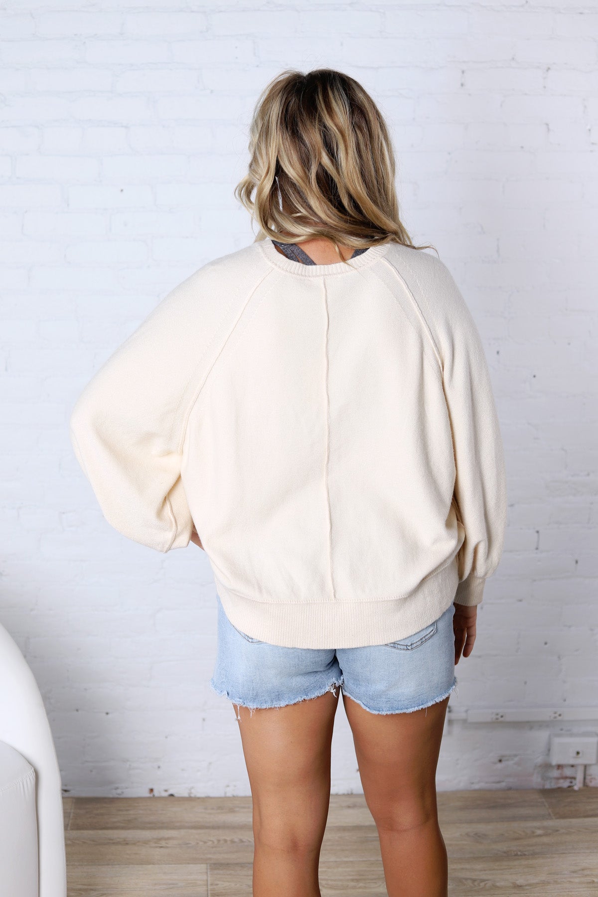 Presley Henley Balloon Sleeve Sweater Top - Ivory